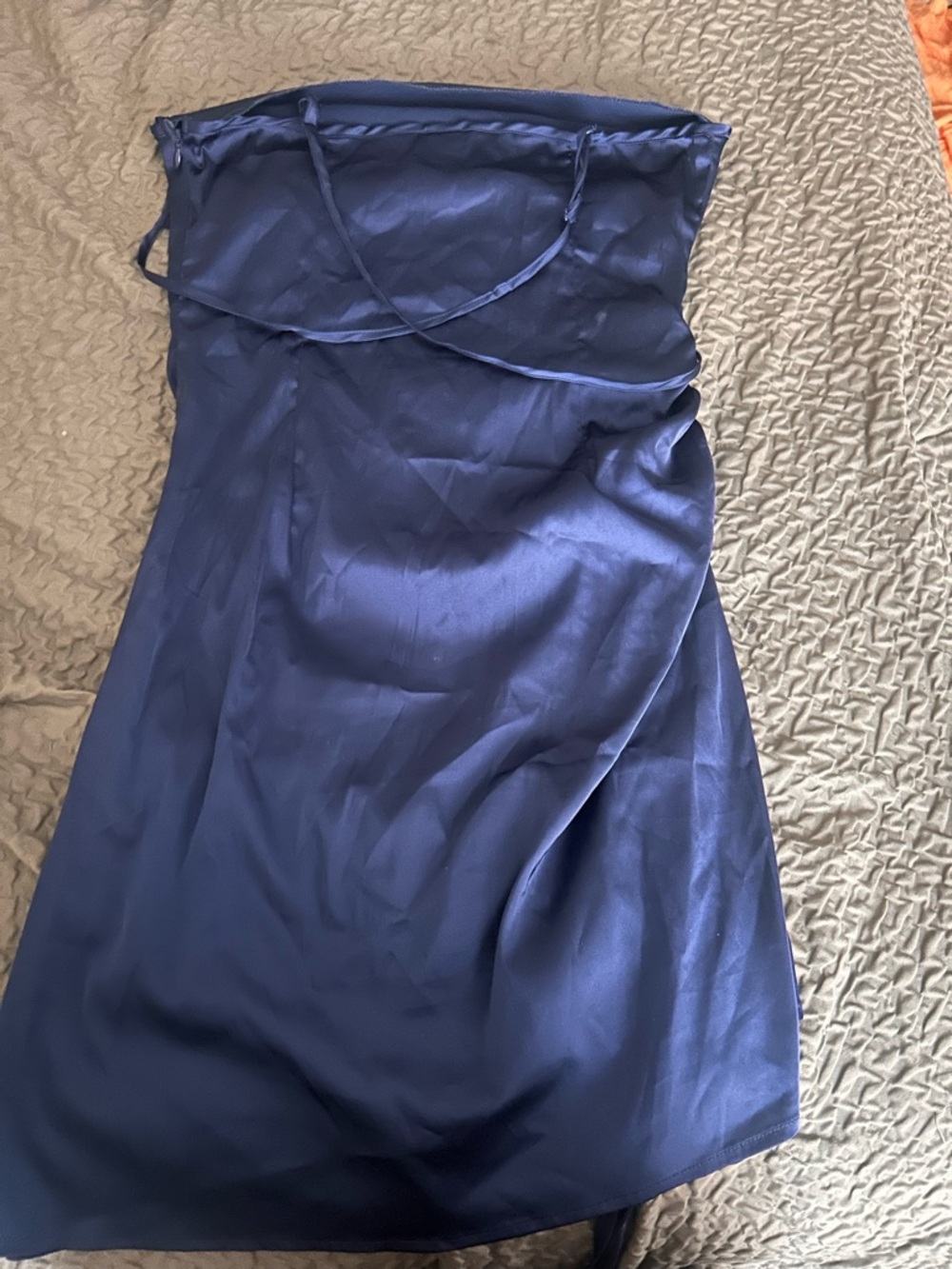 SHEIN Navy Blue Satin Strapless Slip Dress